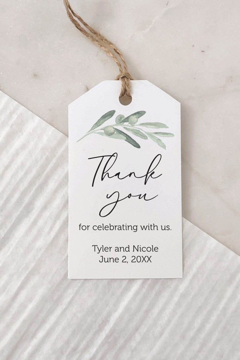 Printed Tags Thank You Wedding Favor Tags, You Wedding Tags, Greenery, Olive Branch Italian Tag, Engagement