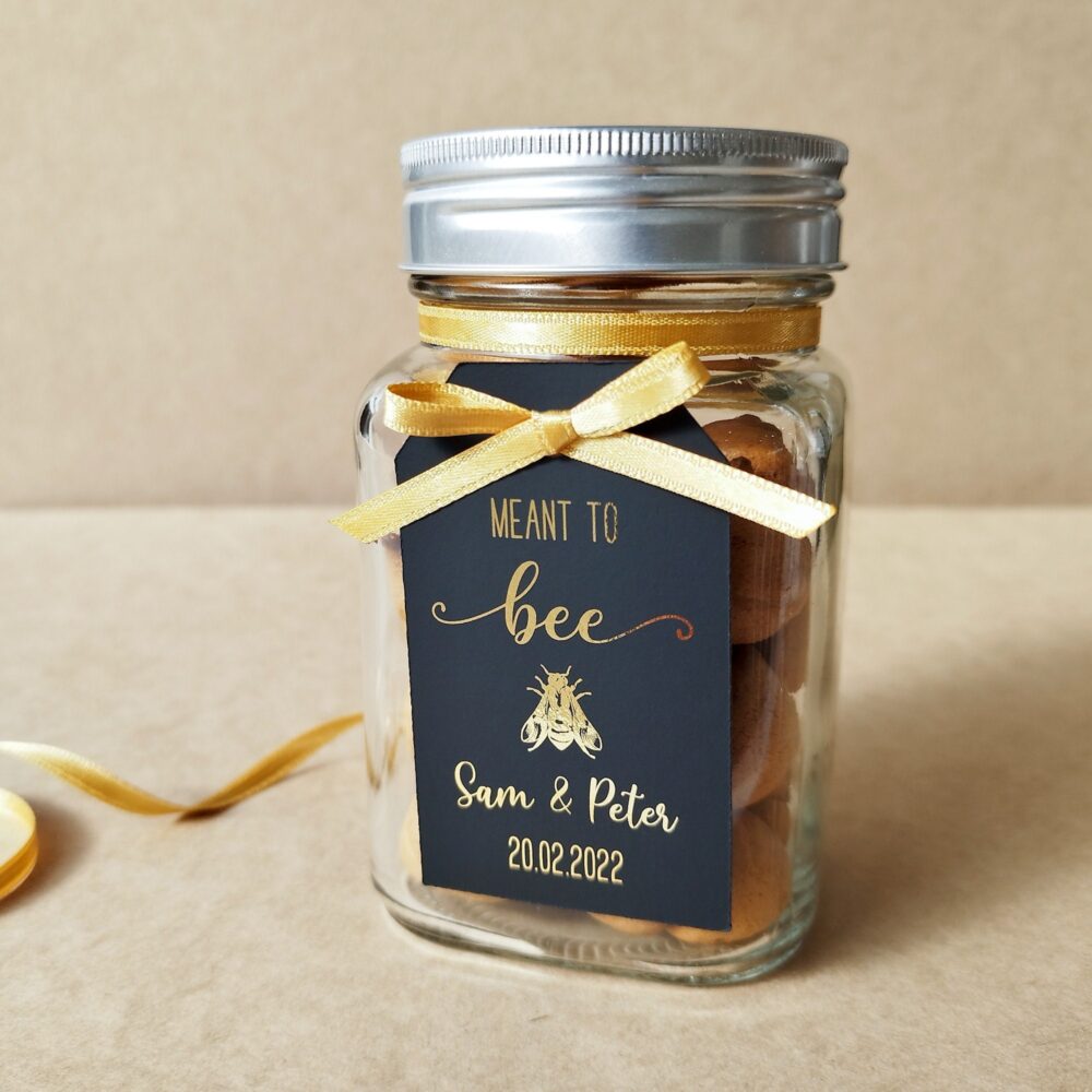 Gold Foil Wedding Favor Tag "Ment To Bee", Luxurious Thank You Tag, Honey Gift Label, Black/White Cardstock, Rose Gold, Silver