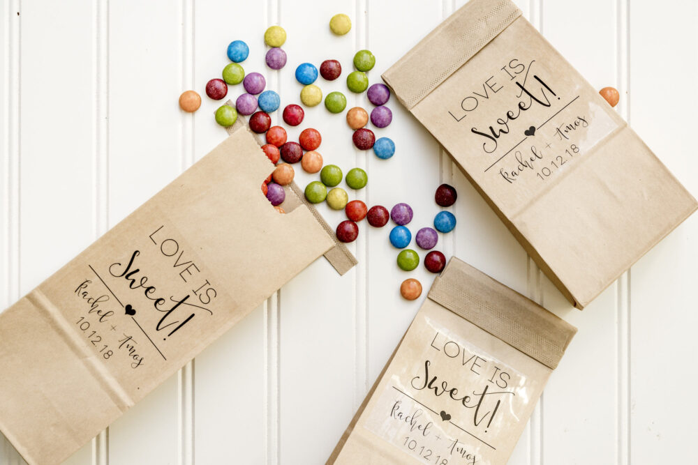 Love Is Sweet Tin Tie Wedding Favor Bags - Candy Buffet Bags, Donut Favors, Popcorn Take Home Bag, Bridal Shower Favor, Cookie Bag