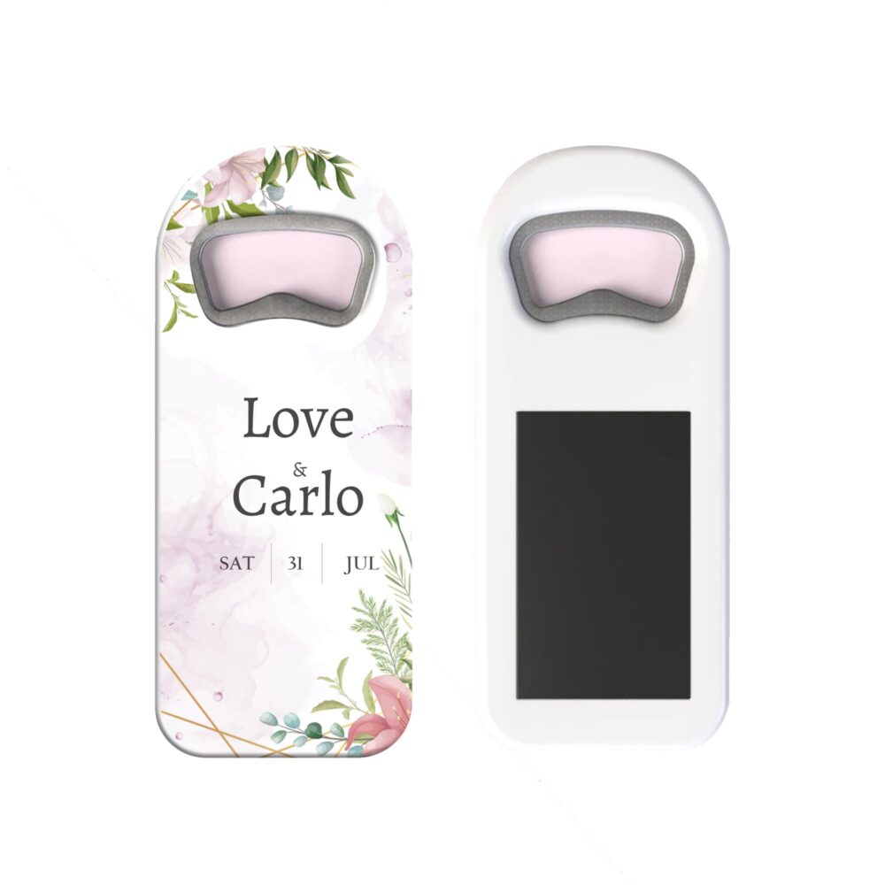 Unique Wedding Favor Personalized Magnetic Bottle Opener. Custom Names & Date For A Special Touch