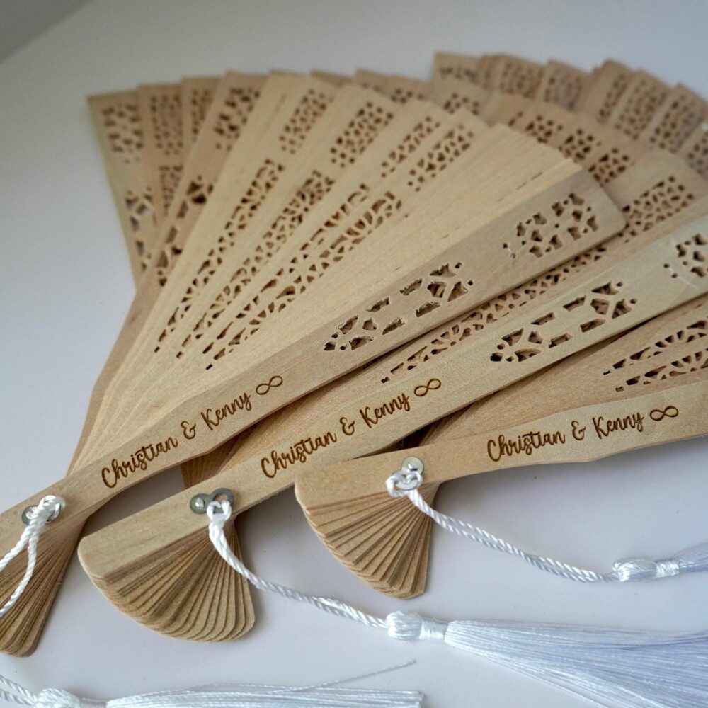 Personalized Wooden Hand Fan Wedding Favor Custom Engraved Rustic Decor Laser Cut Wood Party Bride Gift Summer Outdoor Event Eco