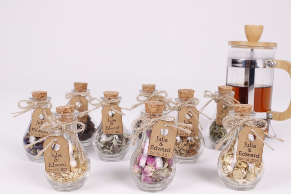 Wedding Pear Bottle Tea Favors For Guests, Personalized Bulk Gifts, Rustic Wedding Favor, Loose Leaf Favor, Jars, Herbal Gifts