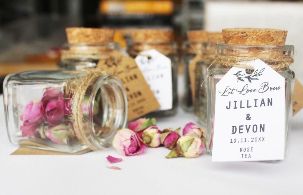 Wedding Tea Favors For Guests in Bulk, Bridal Shower Or Party, Loose Leaf Glass Tube, Thank You Gifts