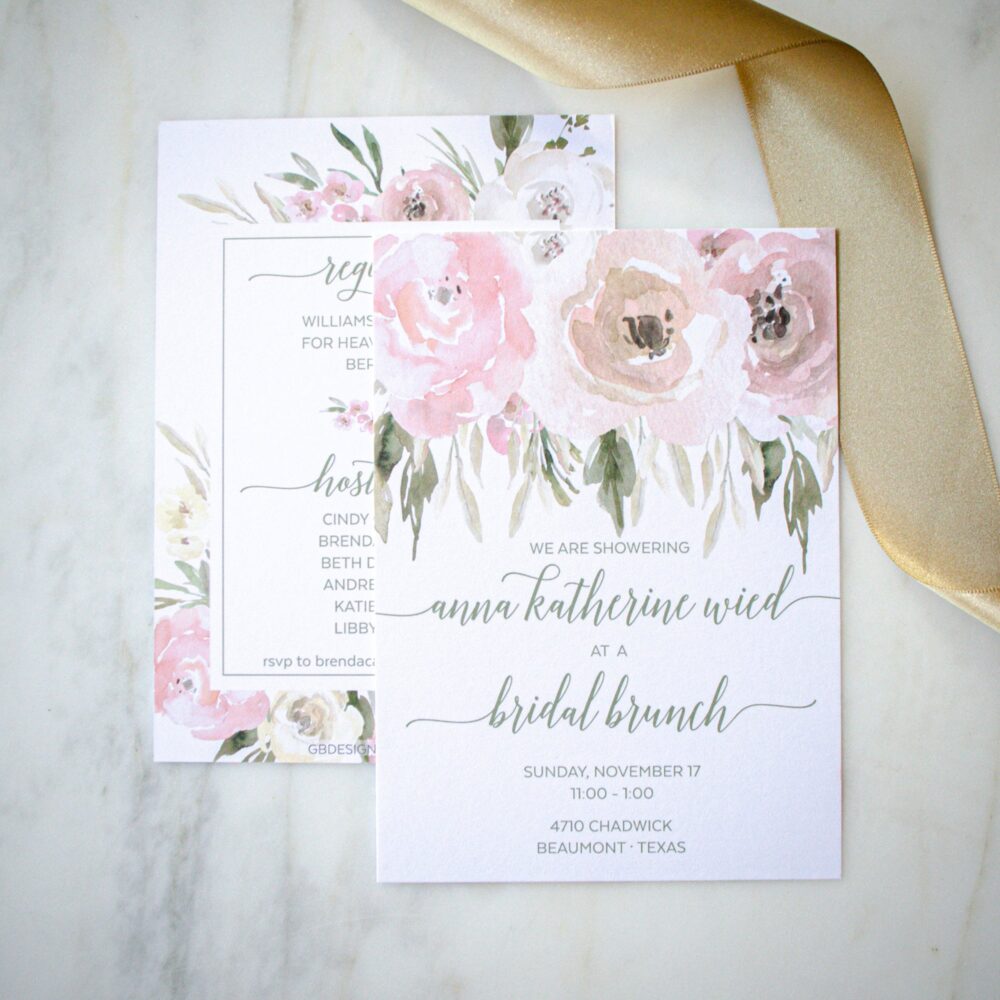 Custom Bridal Brunch Watercolor Invitations, Personalized Digital Full Color Wedding Shower Invites, Floral Invitation Save The Date Suite