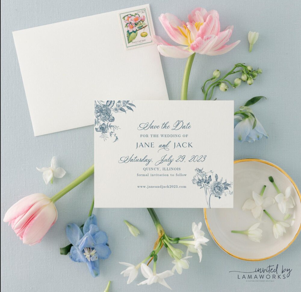 Classic Floral Horizontal Save The Date For A Traditional Wedding, Elegant Printed Dates With Flowers | Jane