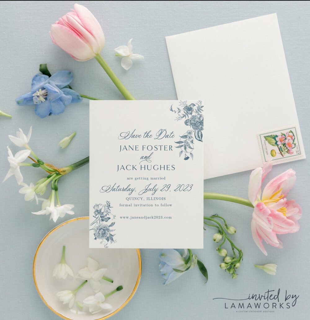 Elegant Calligraphy Vintage Floral Save The Date For A Traditional Wedding, Classic Printed Dates | Jane