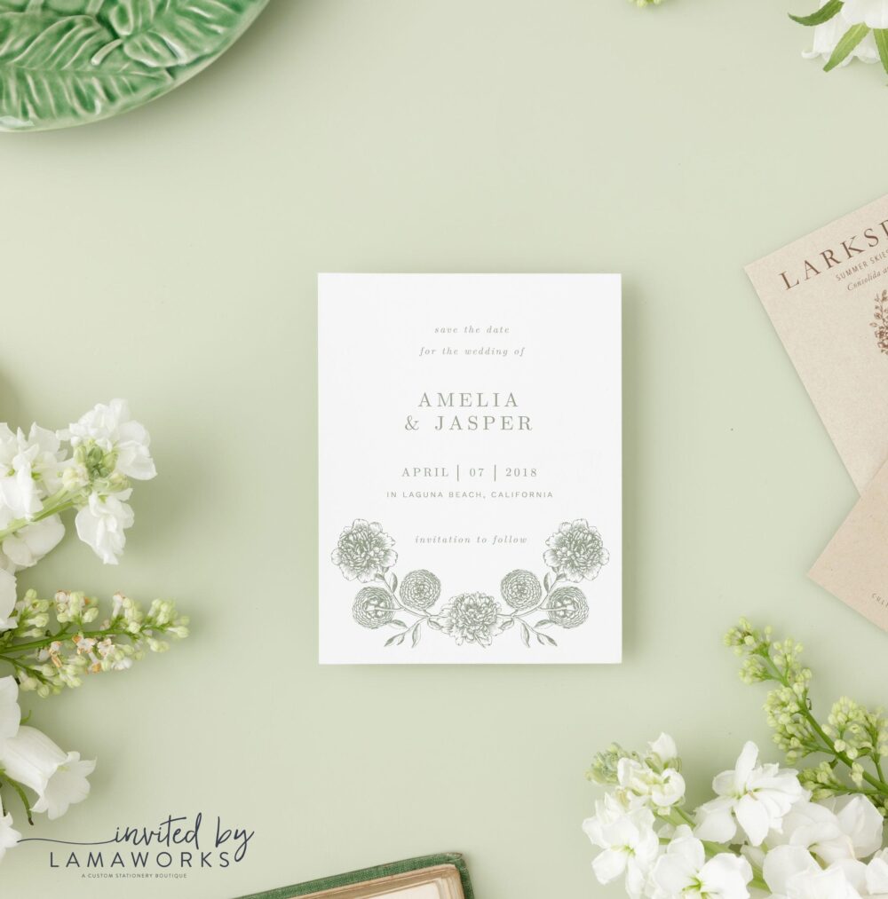 Modern Save The Date, Floral Printed Our Date Botanical, Simple | Amelia