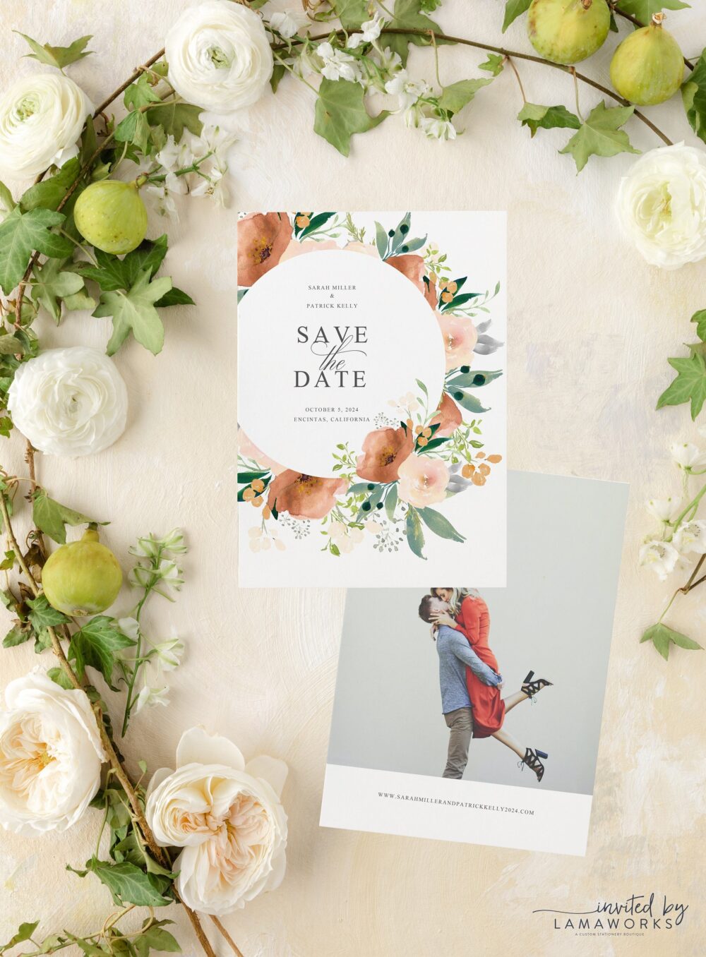 Maximalist Floral Photo Save The Date Card Wedding, Printed Date, Watercolor Boho Flower | Sarah