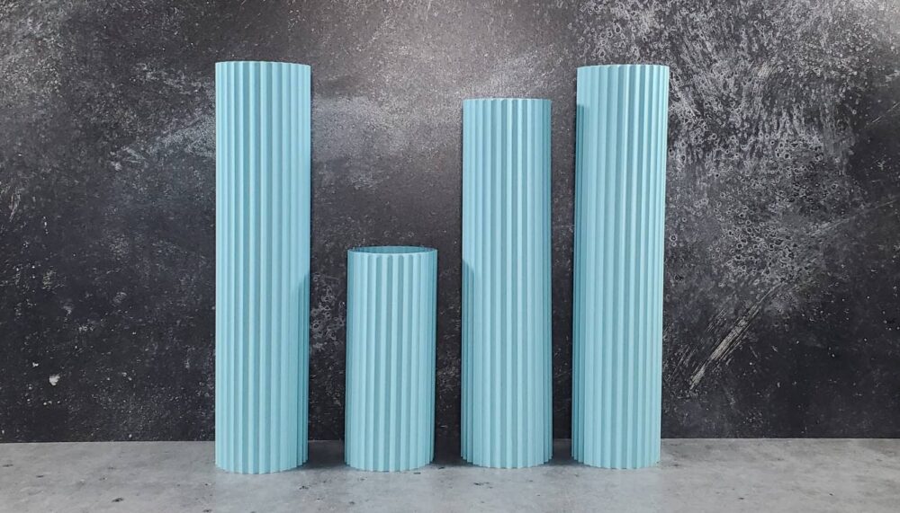 Tall Matte Sky Blue Rippled Cylinder Vase | Home Decor Vases For Flowers