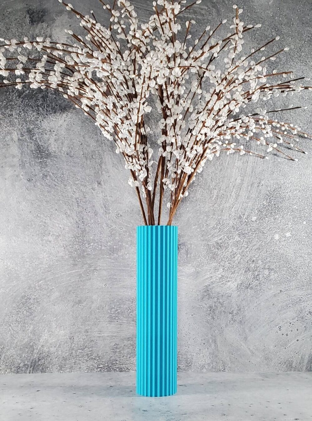 Tall Matte Aqua Blue Rippled Cylinder Vase | Home Decor Vases For Flowers