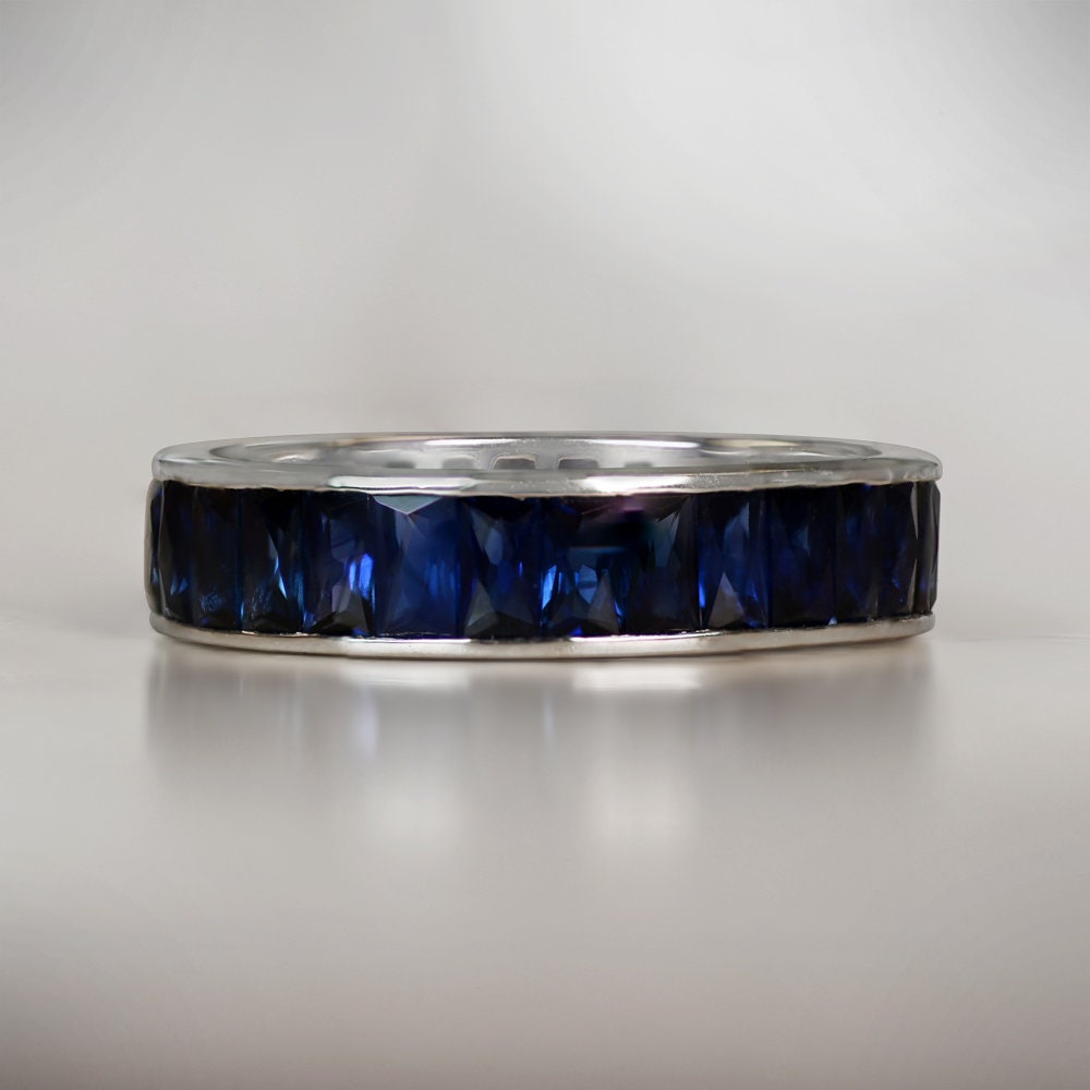 3.5 Carat Vintage Natural French Cut Sapphire Wedding Band. Eternity Handcrafted in Platinum Band Ring