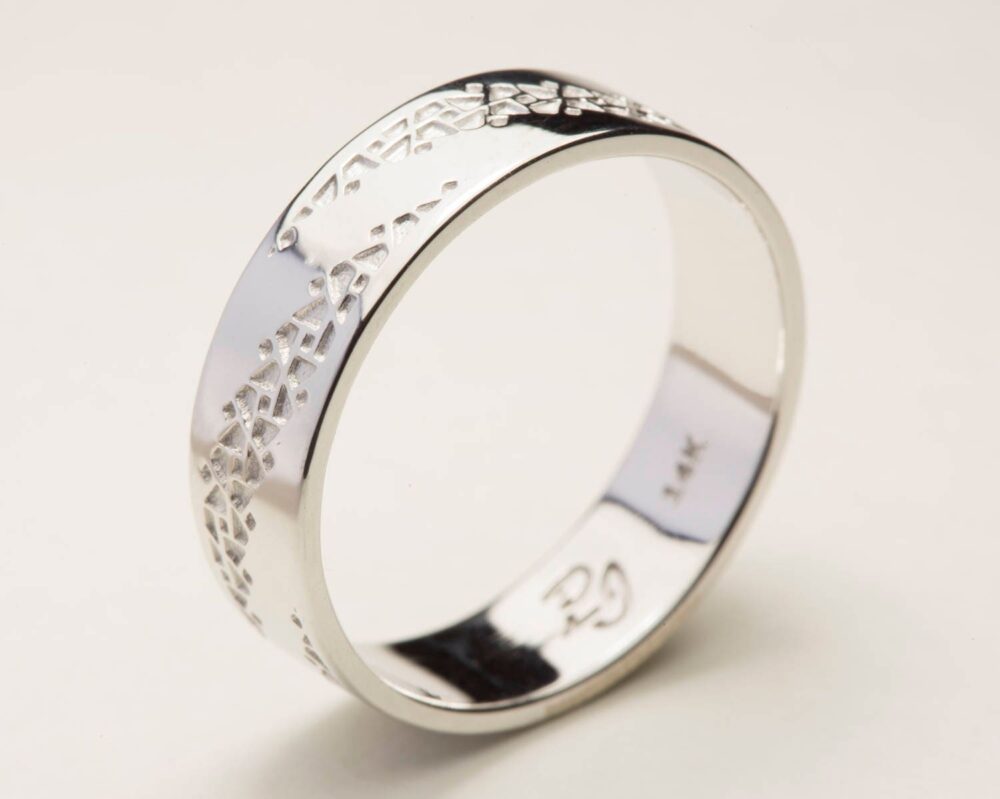 Men's Wedding Band, Mens White Gold Bands, Textured Ring, Band
