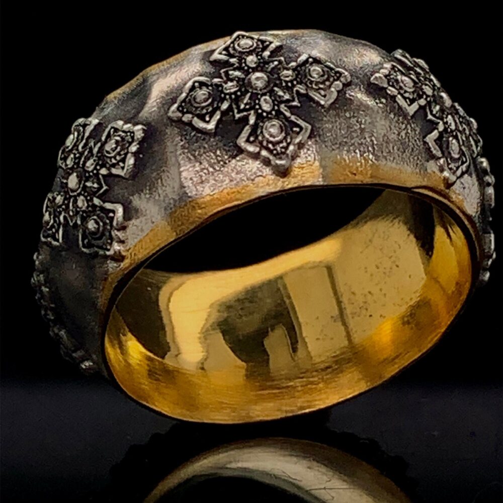 Mens Cross Ring, Unique Byzantine Cross, Silver Wedding Band