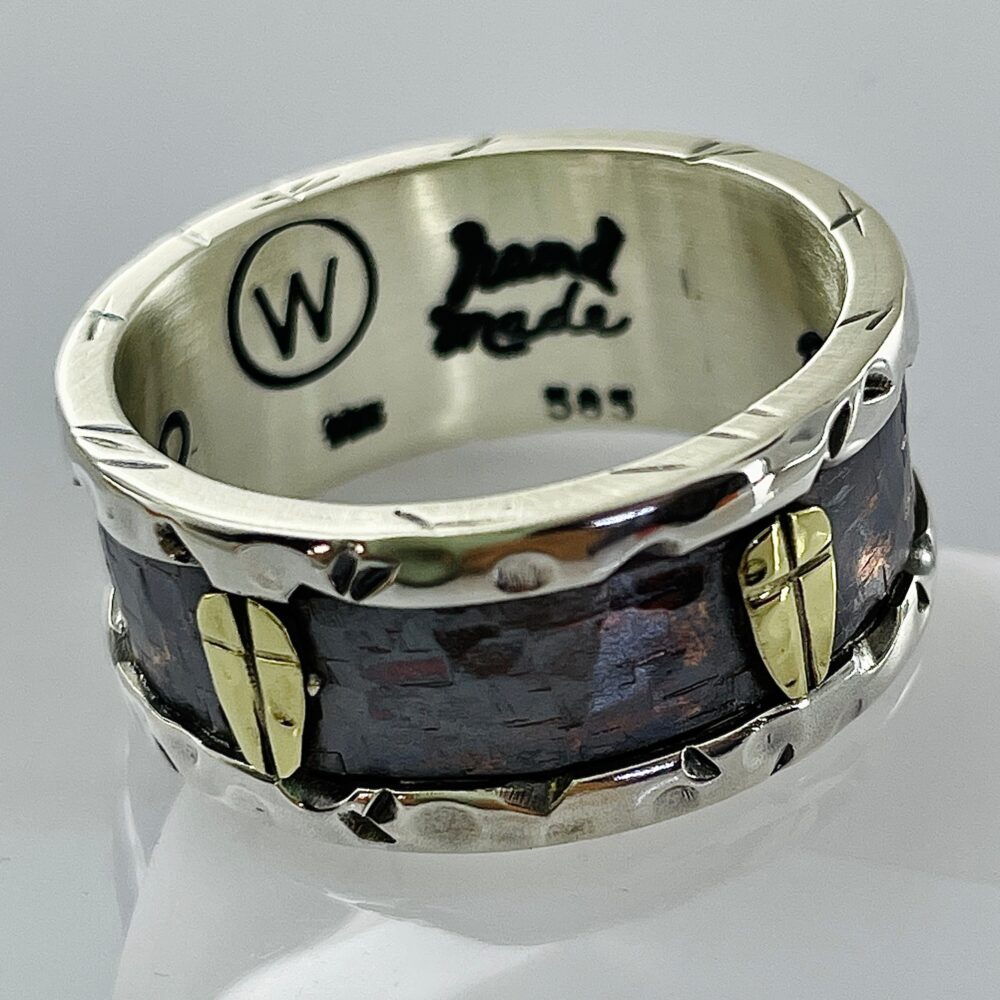 14K Gold-Silver-Copper Mens Cross Ring, Temple Religious Men's Band Unique Artisan Style Gold Ring