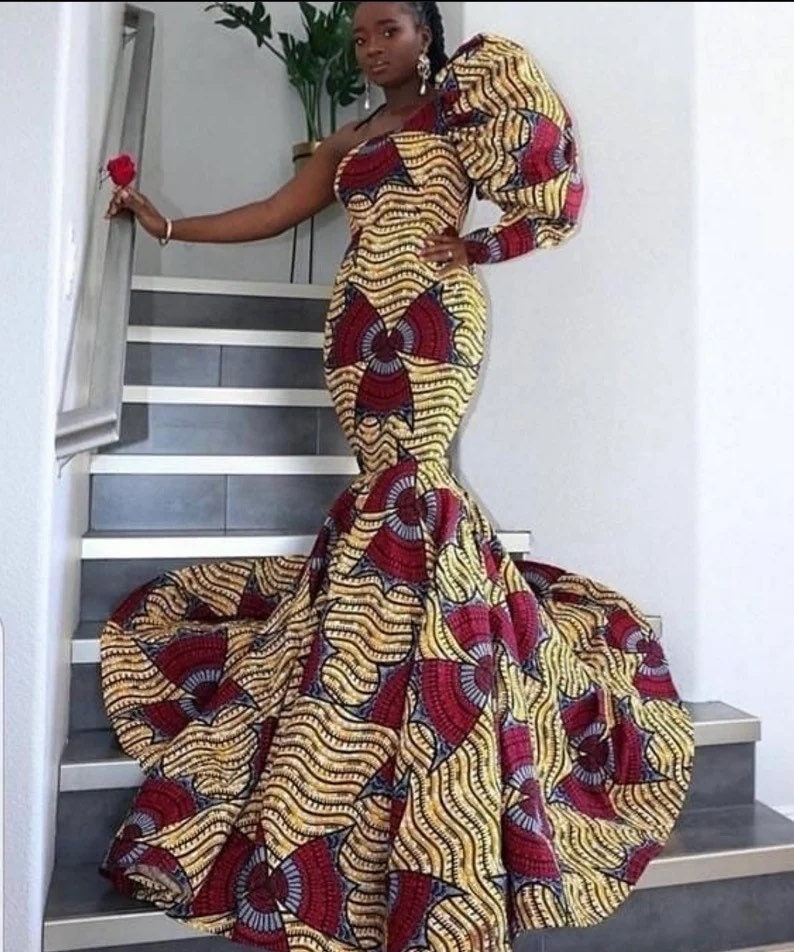 African Print Gown, Ankara Gown For Traditional Wedding, Mermaid Fit & Flare Grown, Wedding Gown, Party Dress