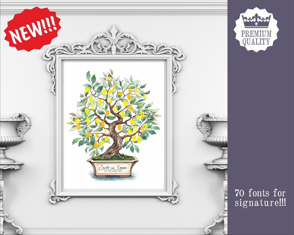 Wedding Guest Book Alternative Lemon Tree Fingerprint Anniversary Guest Book Birthday Bachelorette Graduation