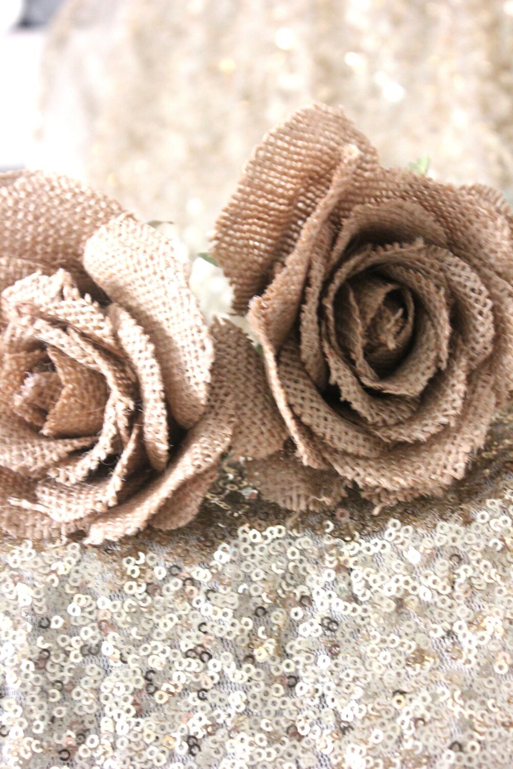 4 Burlap Flowers Roses Dahlia Flower Jute Rose Rustic Cake Topper Chic Country Barn Primitive Woodland Vintage Wedding Shabby Bridal Shower