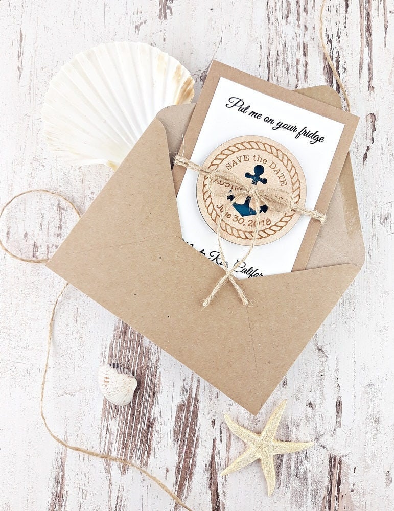 Save The Date Magnet Beach, Nautical Magnet, Anchor Beach Personalised Wood