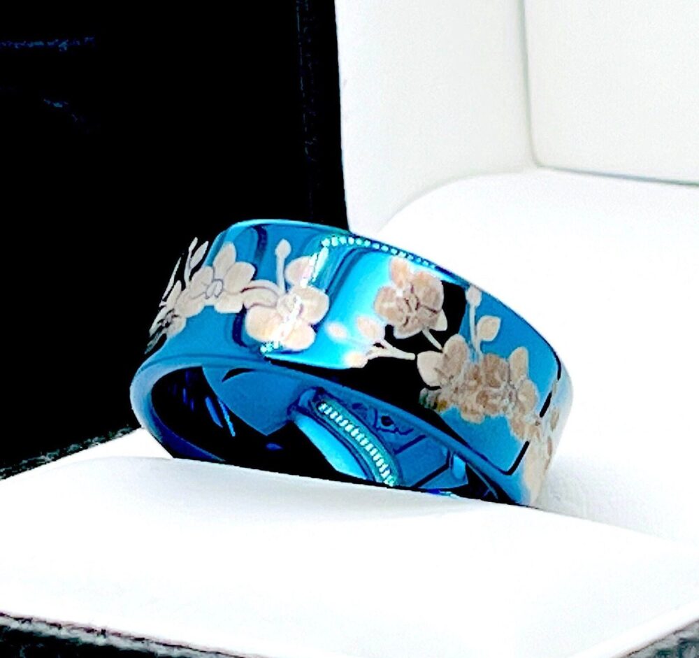 Orchids Flowers Pattern Engraved Wedding Band, Women Ring, Tungsten Carbide Promise Ring His Her, Engagement Ring, Band
