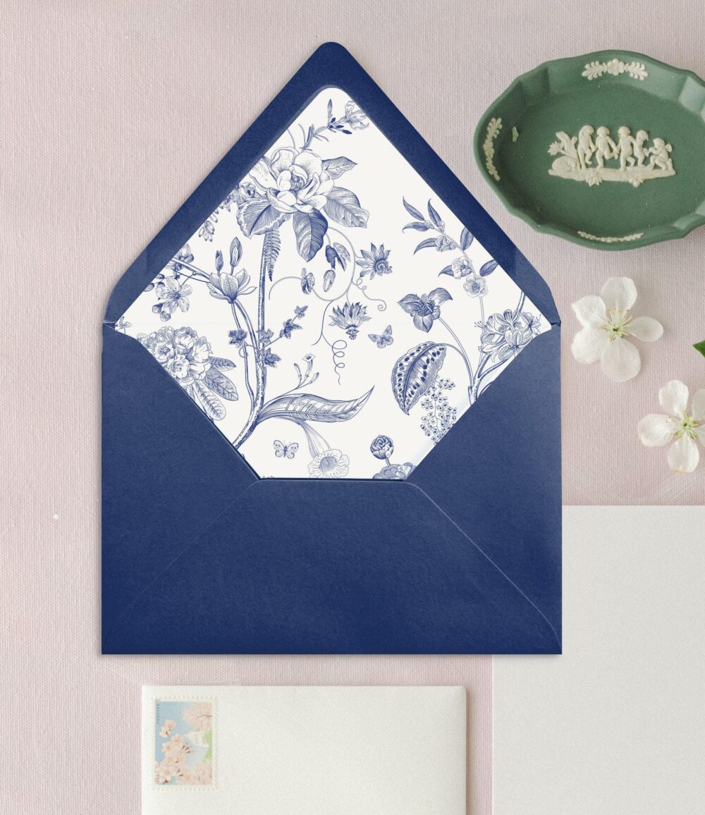 Vintage Toile Flower Wedding Envelope Liner, Printed Liners For Invitations - Set Of 25