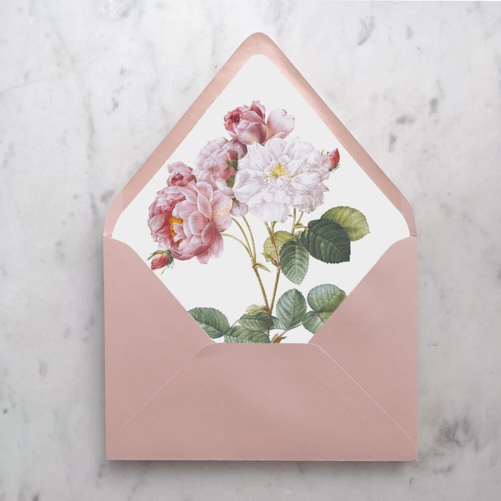 Pink Rose Wedding Envelope Liner - Set Of 25 Floral Liners For Wedding Invitations, Invites