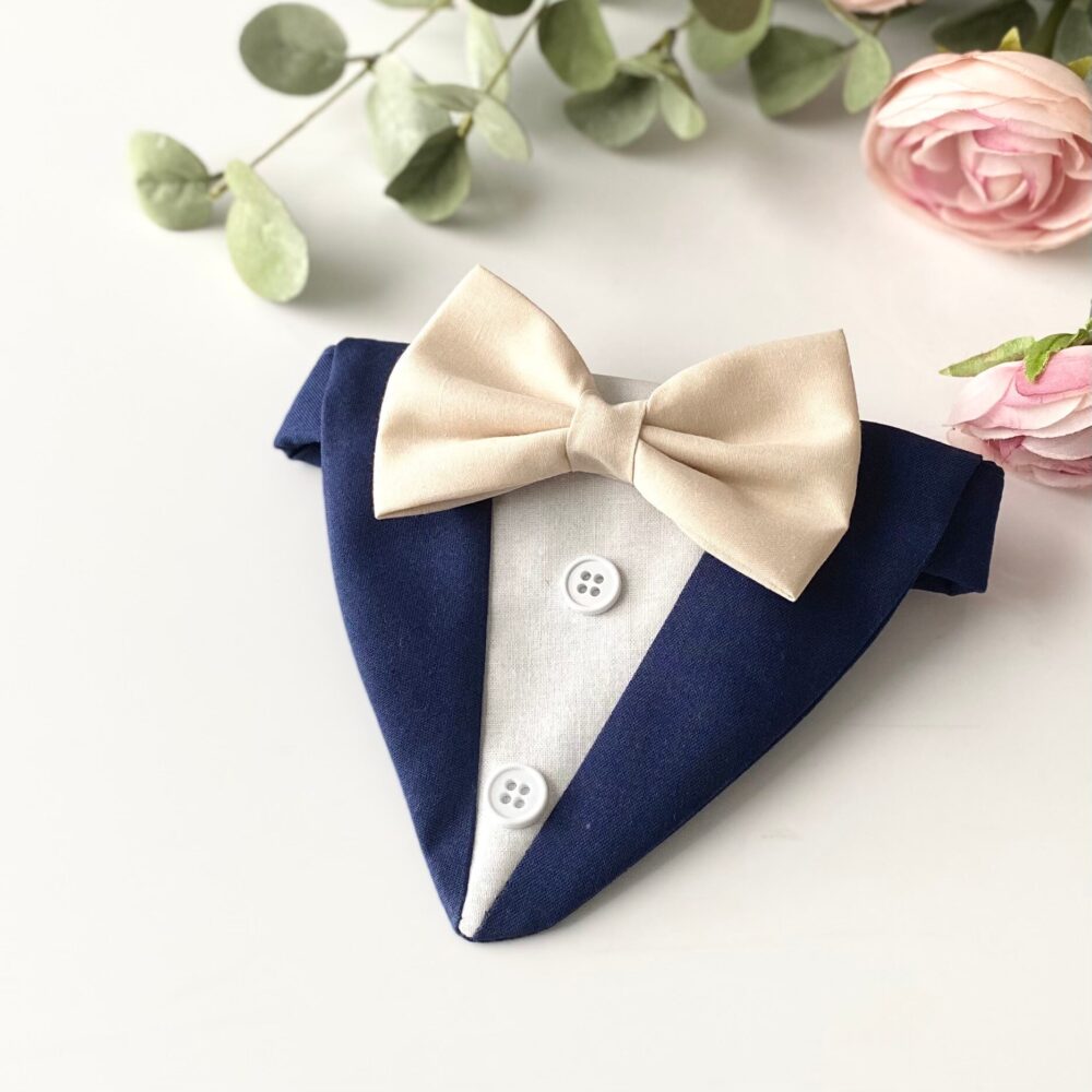 Cream Bow Tie Dog Wedding Tuxedo, Beige Dog Attire, Dog Custom