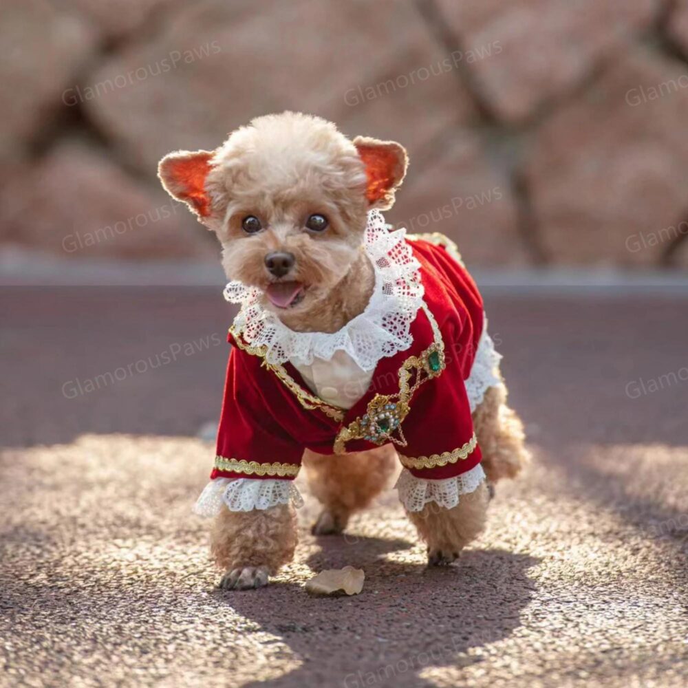 Dog Wedding Tuxedo Bestman Costume, Halloween Prince Costume For Cats Dogs, Red Velveteen Jacket & White Cotton Shirt Pet Clothes Custom