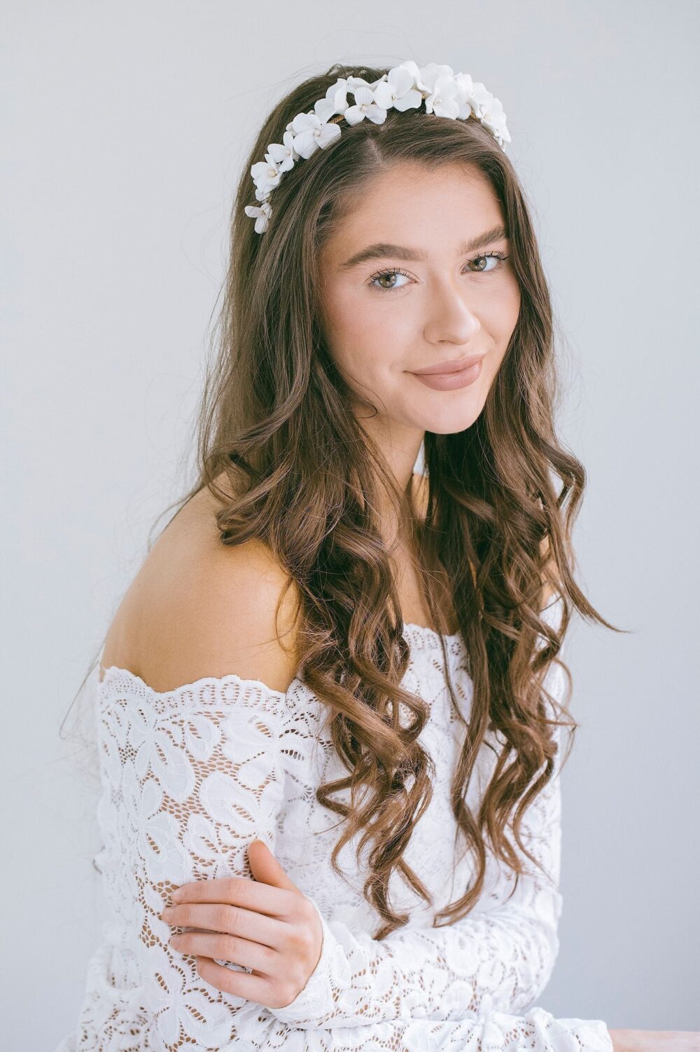 White Flower Wedding Headband Tiara, Statement Floral Crown, Bridal Headband, "Quinn"