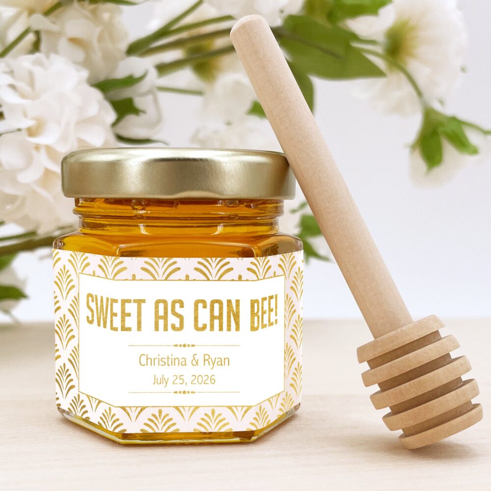 Honey Wedding Favors, Bee Themed Bridal Shower, Shower Mini Jar Foil Art Deco Favor