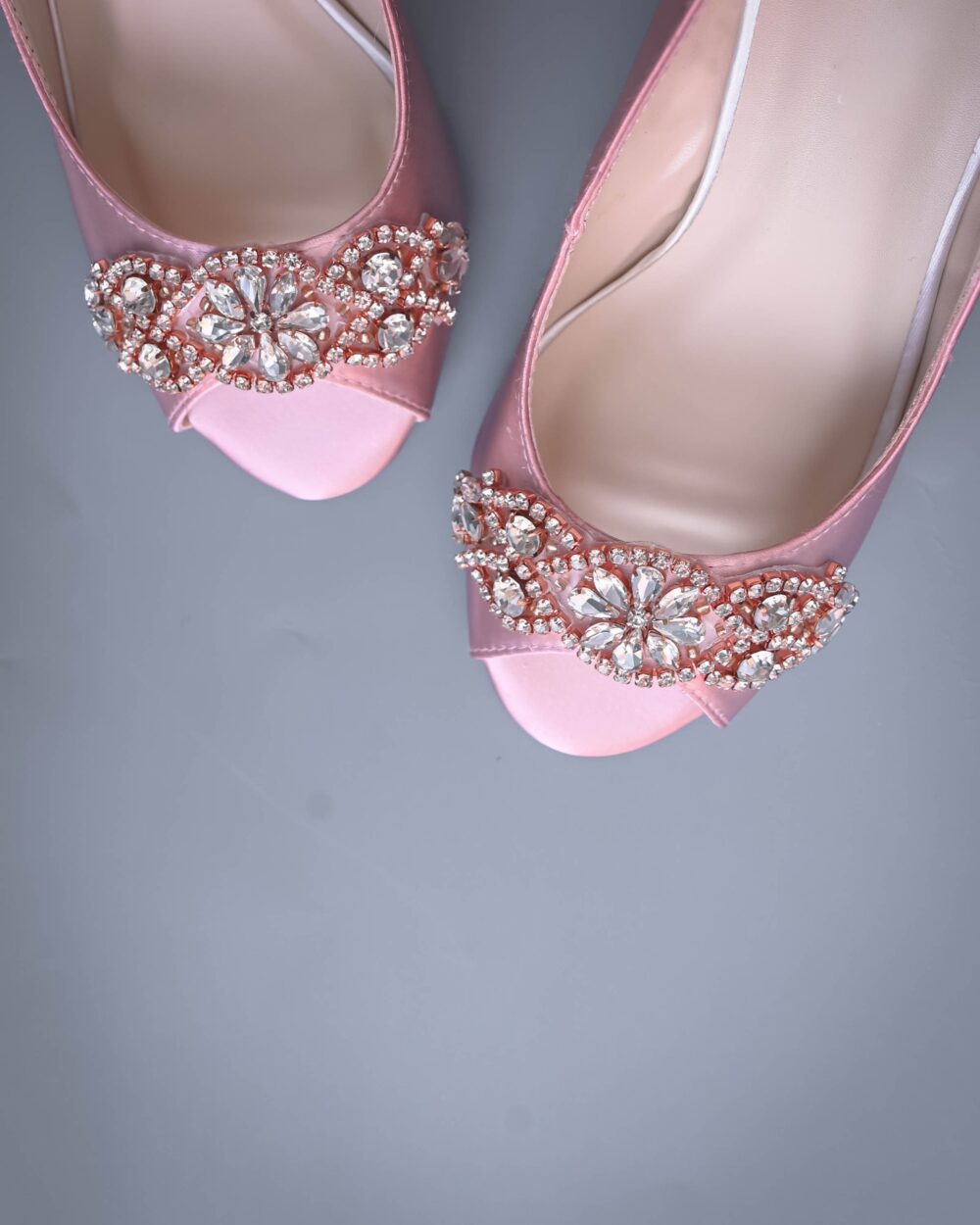Blush Wedge Shoes, Light Pink Wedding Heels, Bridal Rose Gold Crystal Bling