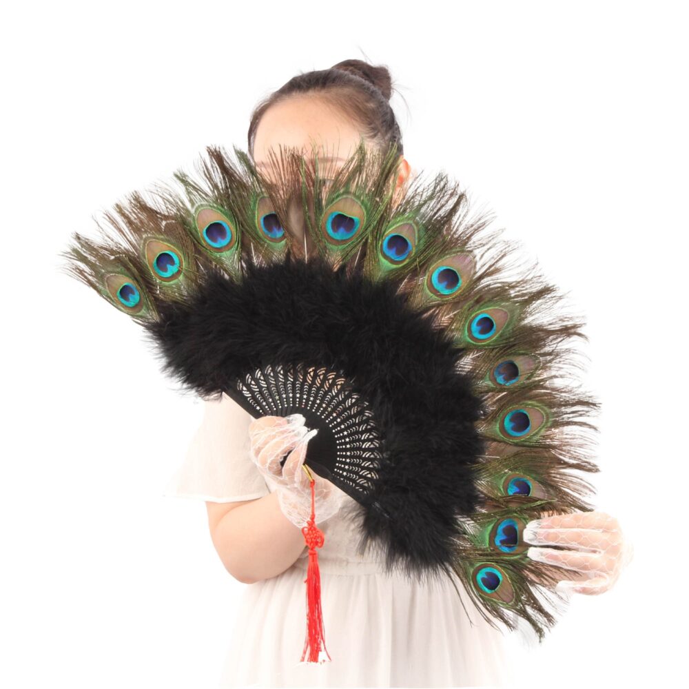 6535cm Two Side Peacock Feather Hand Fans/Black Fan/Wedding Bridal Fans