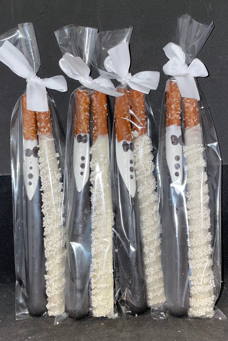 70 Bride & Groom Chocolate Covered Pretzels, Bridal Shower Favor, Wedding Favor