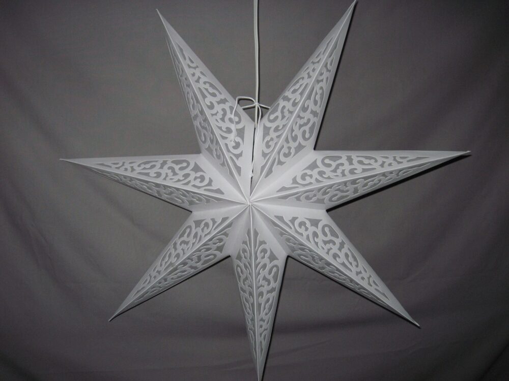 Star 7 Point White, Stained Glass, Light Lantern, Paper Folding Lamp, Power Cord Not Included