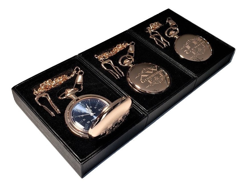 3 Personalized Pocket Watches - Blue Roman Numerals Engraved Gift For Him Watch in Gift Box Groomsmen Men's