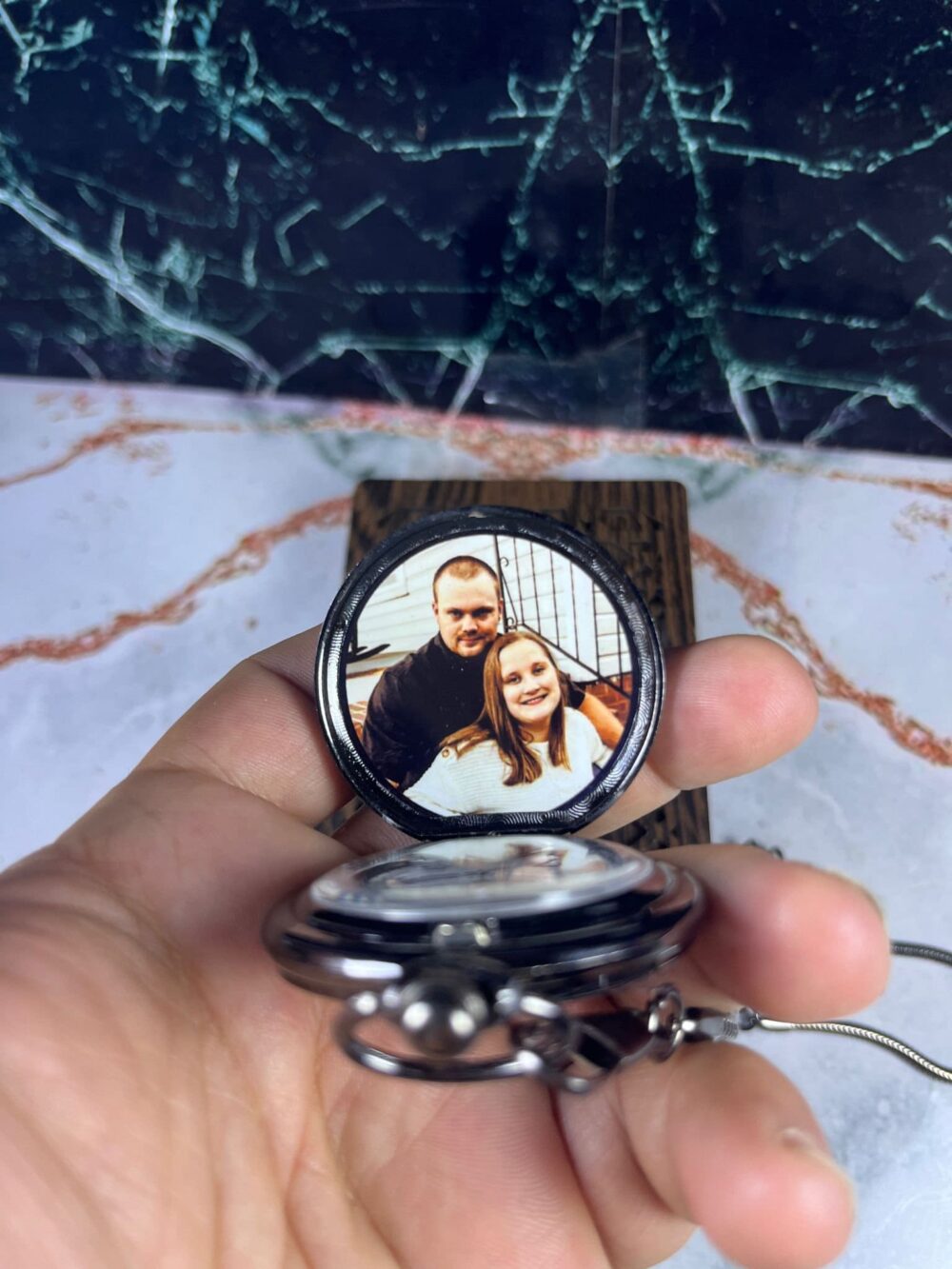 Custom Pocket Watch Gift | Personalized With Photo Engraved Wooden Box Special Message Groom Or Groomsmen