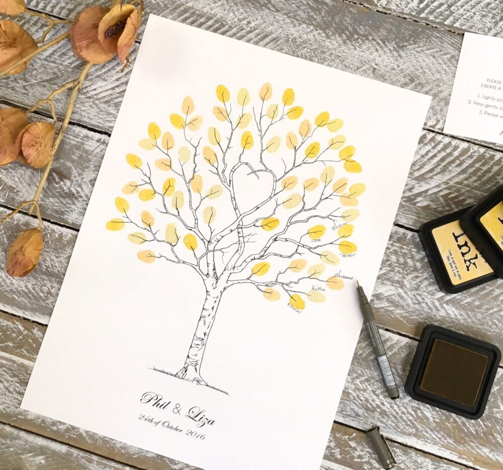 Fingerprint Trees A3, Wedding Guest Book "Unity Tree" A3 Size + 2 Ink Pads Incl. Personalised With Names & Dates. Free Delivery Aust
