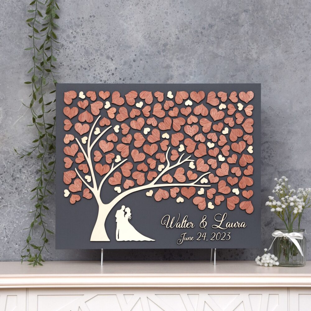 3D Tree Of Life Wedding Guest Book Alternative Tree Wood Custom Unique Hearts Leaves Rustic Wedding Wooden Love