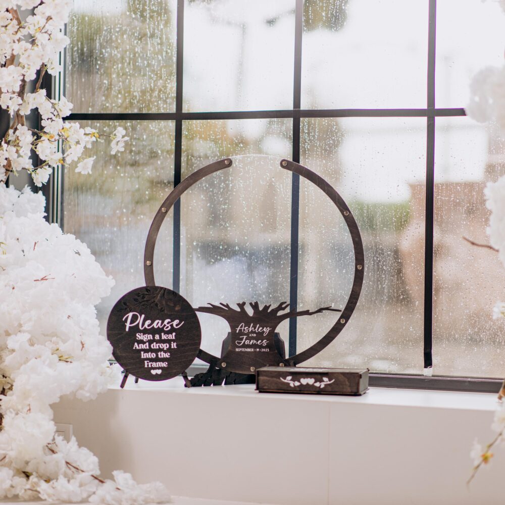 Black Wedding Guest Book Alternative Tree Set, Family Sign, Fall Rustic Party Table Decor, Boho Keepsake Box