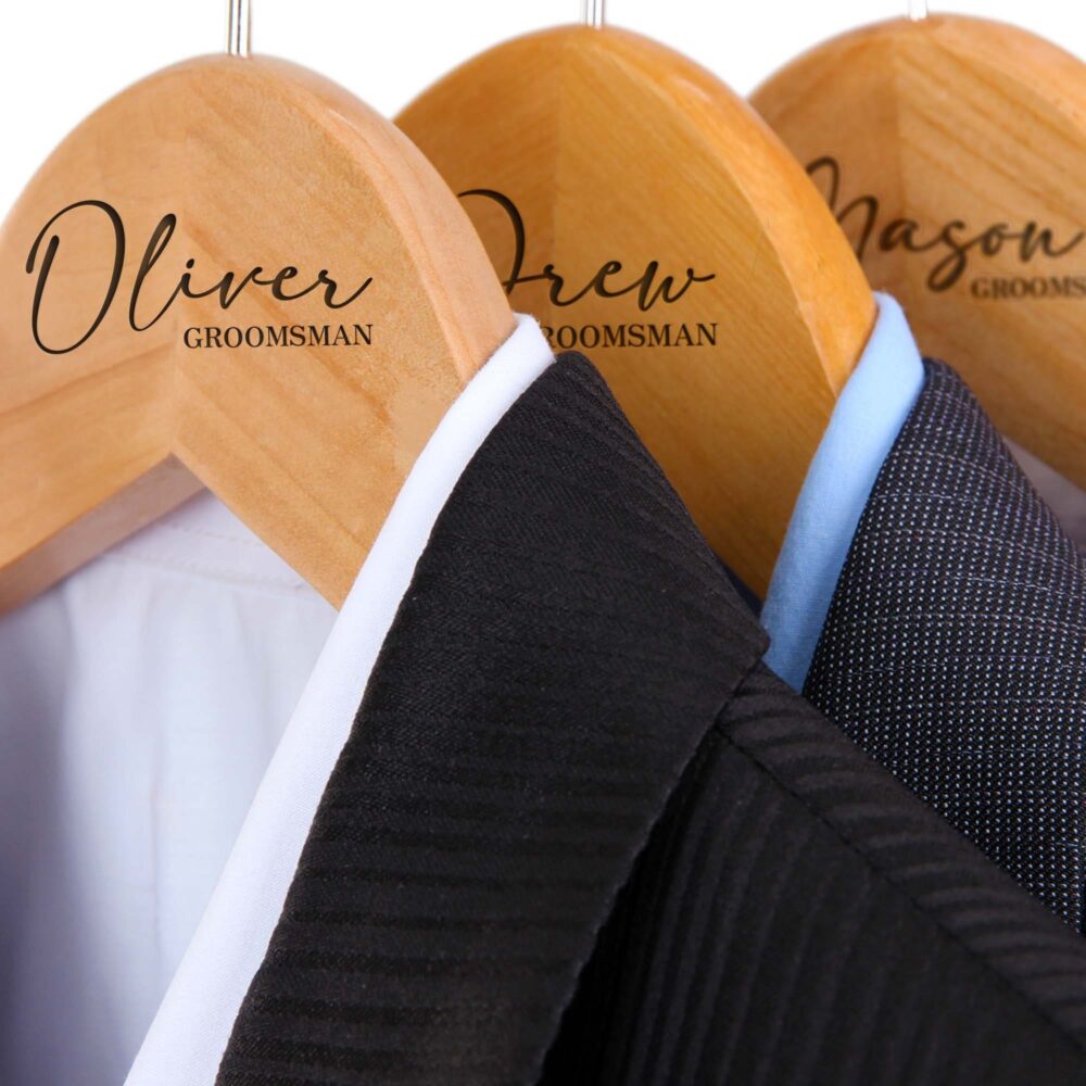 Wedding Hangers - Personalized Groomsman Hanger Wooden Engraved Groom Suit Name
