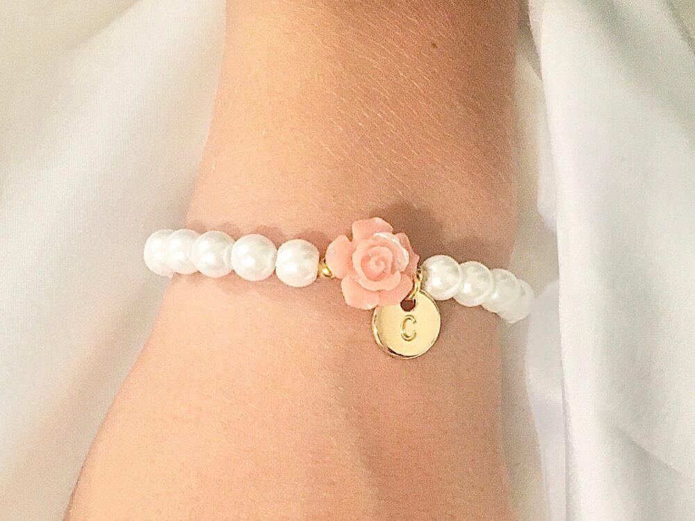 Silver Or Gold Flower Girl Bracelet Gift For Toddler Pink Little Wedding