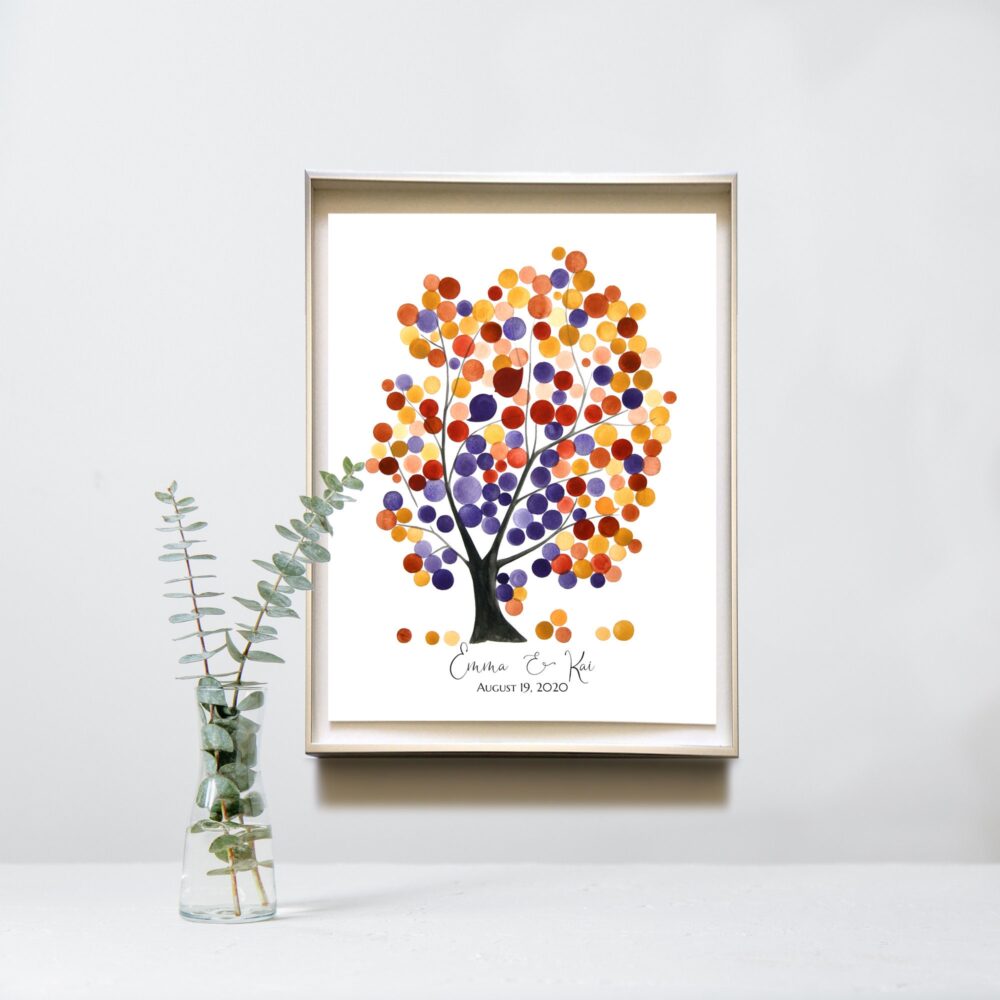 Alternative Wedding Guest Book Archival Print With Love Birds - Red Oak Tree Art Poster By Onceuponapaper