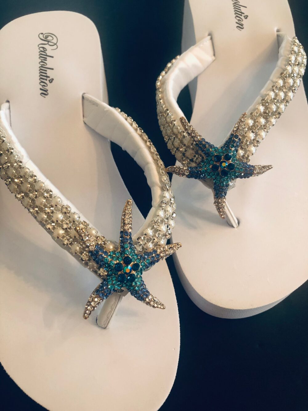 starfish Beach Bridal Shoes. Rhinestone Flip Flops. Bling Wedding Sandals. Sparkly Gem Platform Wedges. Summer Sandals