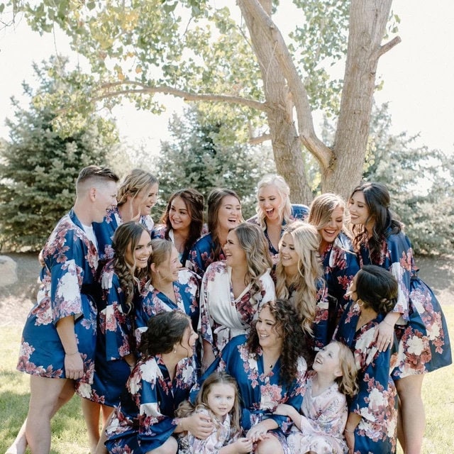 Wedding Morning Prep Robes, Floral Satin Robe, Bridesmaid Gift, Team Bride Squad Bachelorette Party Gift For Women