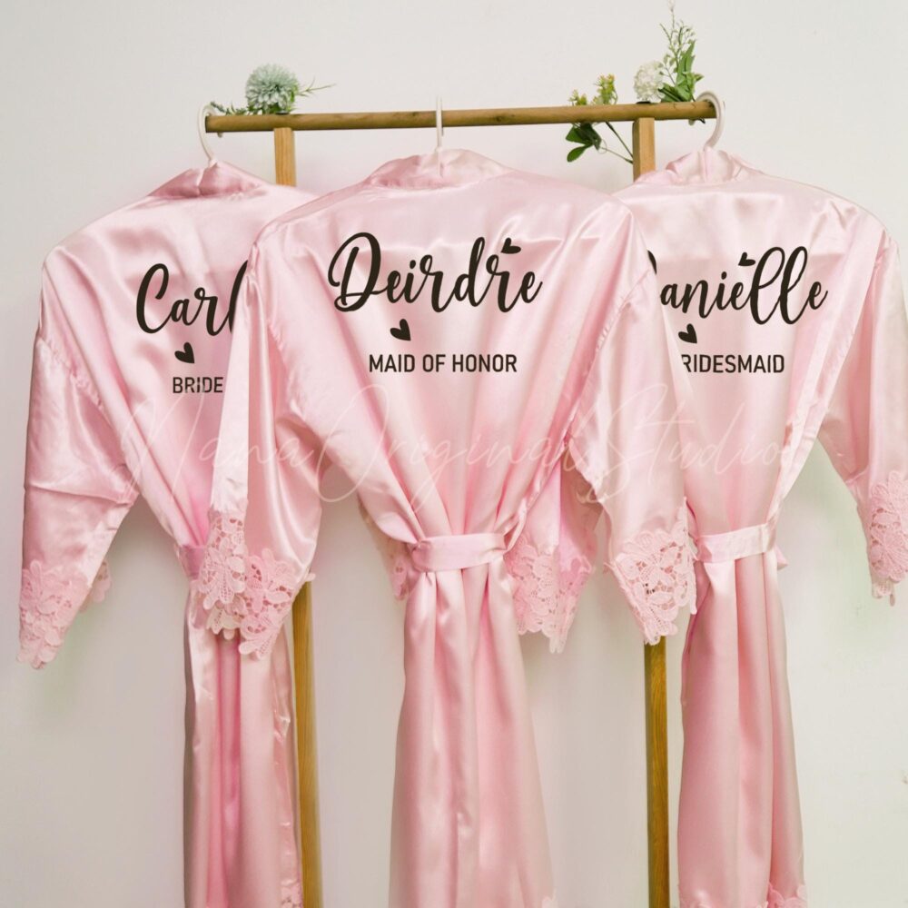 Wedding Bridesmaid Robe, Personalized Robe With Lace, Bride Team Robes, Bridal Party Favors