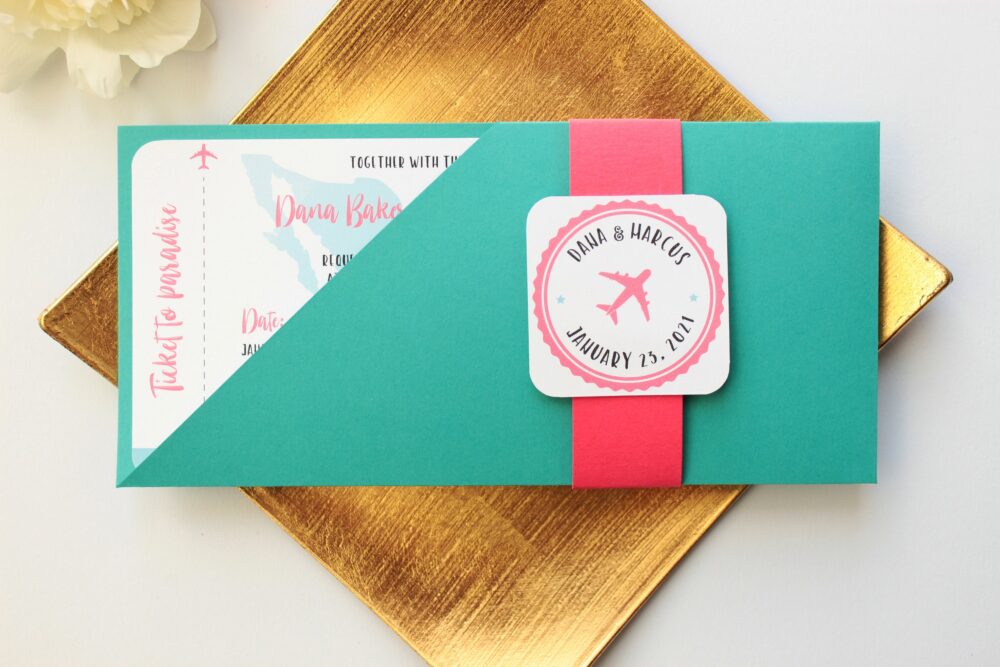 Boarding Pass Destination Wedding Invitation Suite, Azure Blue Mexico Ticket