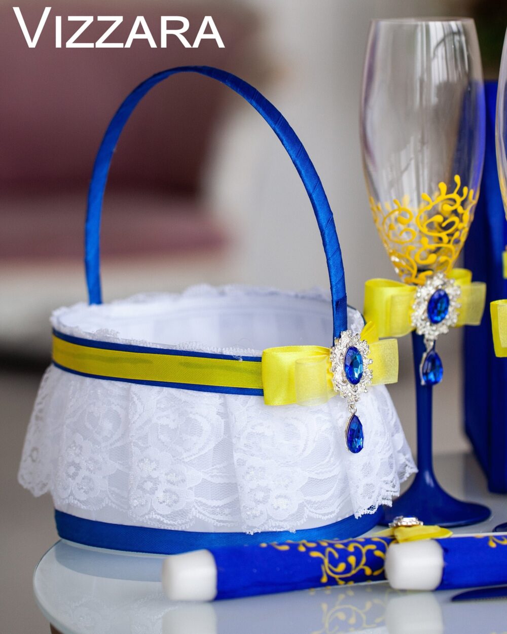 Flowers Girls Baskets Royal Blue & Yellow Weddings Basket Flower Wedding Flower Girl Basket
