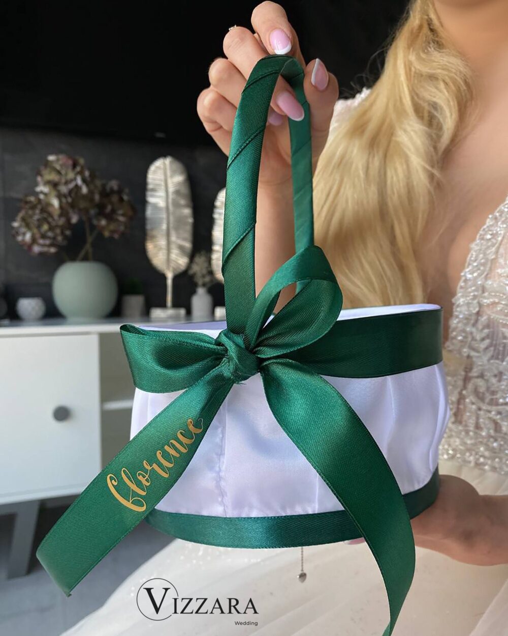 Flower Girl Basket Emerald Green Wedding, Personalized, Basket Green Wedding