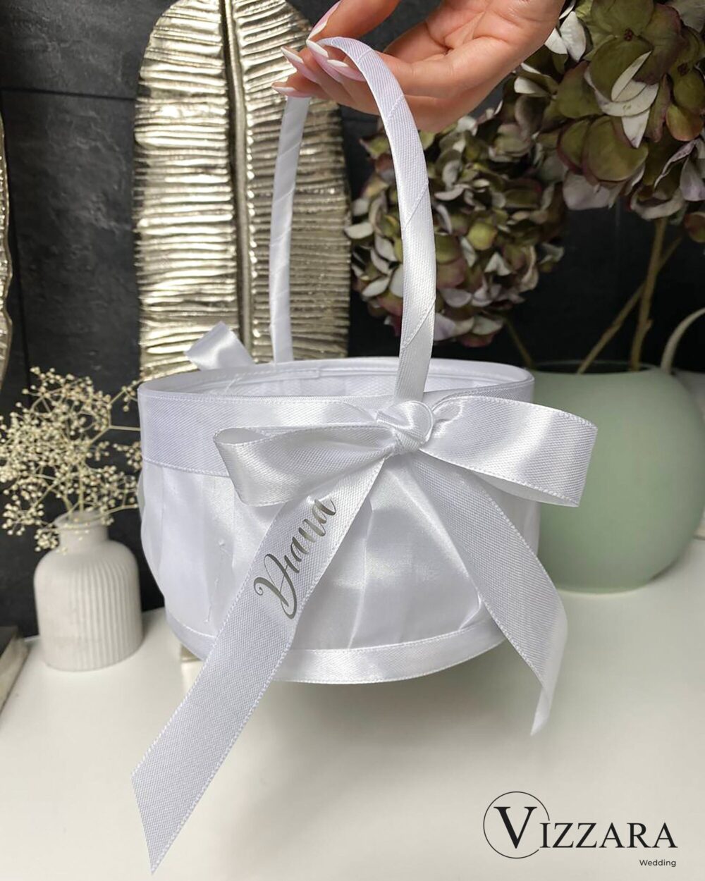 Flower Girl Basket White Wedding, Personalized, Basket Wedding
