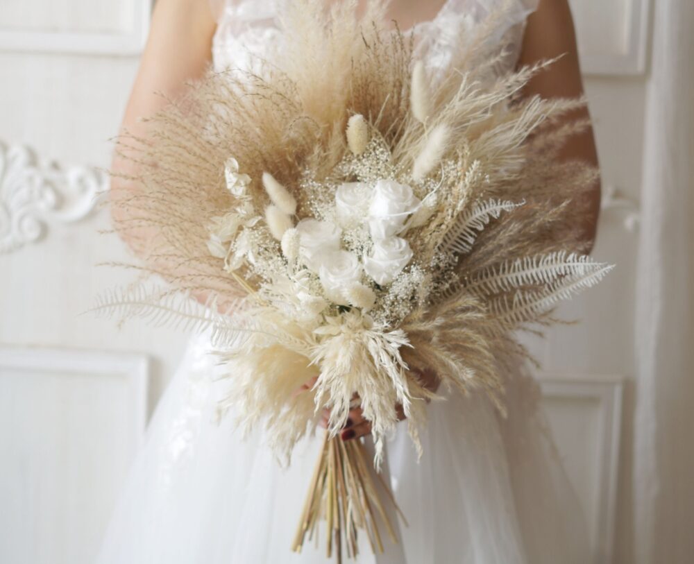 Preserved White Wedding Bouquet Bohemian/Natural Wedding Bouquet, Pampas Grass Bouquet, Dried Flower Bouquet, Bridal/Bridesmaid Bouquet, Wedding