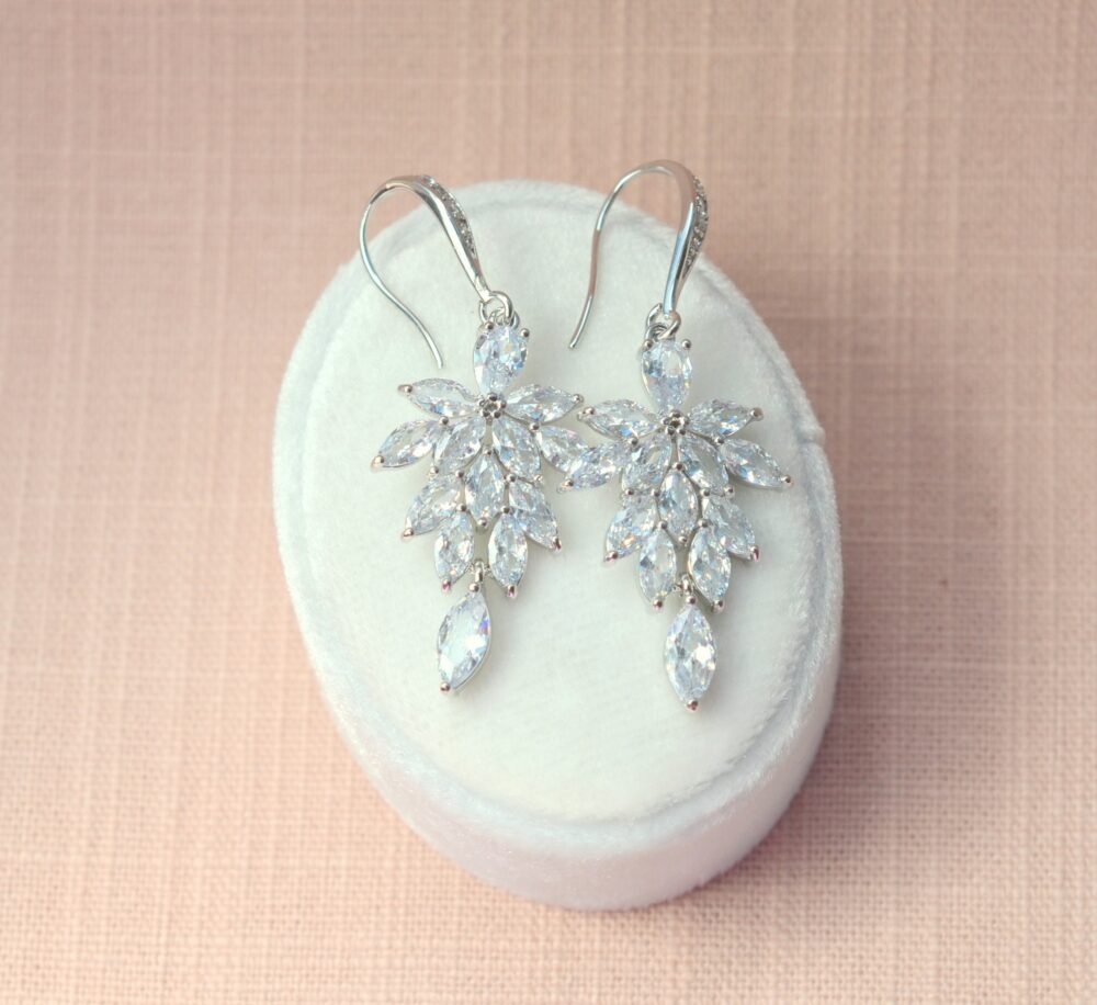 Floral Wedding Earrings, Bridal Dangle Drop Earrings